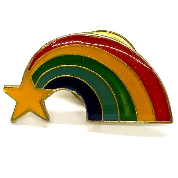 Vintage Rainbow Star 80's Enamel‎ pin badge Button Lapel Enamel Backpack - Picture 1 of 3